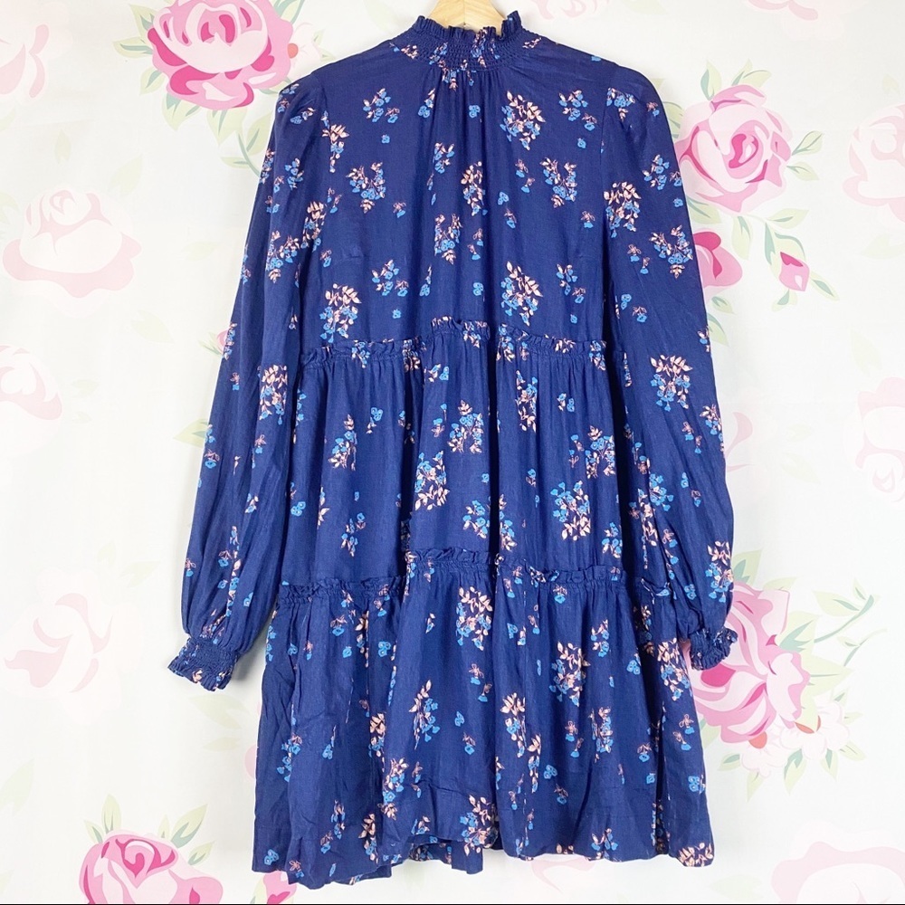 NEW Free People Petit Fours Indigo Blue Floral Linen Mini Dress M